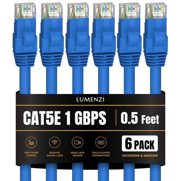 Lumenzi Cat 5e Ethernet Cable, 25 ft, Green, 1 Gbps Speed, Round RJ45 LAN Patch Cable for Router, Gaming, PS5, Xbox, Printer, Computer, CCTV, Switch