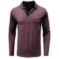 thumbnail image 1 of Lumeqa Long Sleeve Shirts for Men's Casual Polo Shirts Classic Button Basic Long Sleeve Shirt Solid Color Cotton Tees Stylish Tops Dark red M, 1 of 5