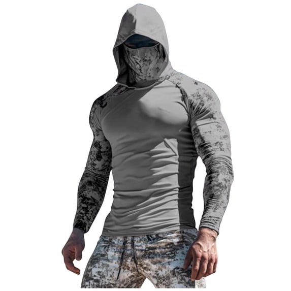 Lumeqa Men's Fishing Hoodie with Face Mask UPF 50+ Sun Protection Long Sleeve Breathable Outdoor Hiking Shirt
