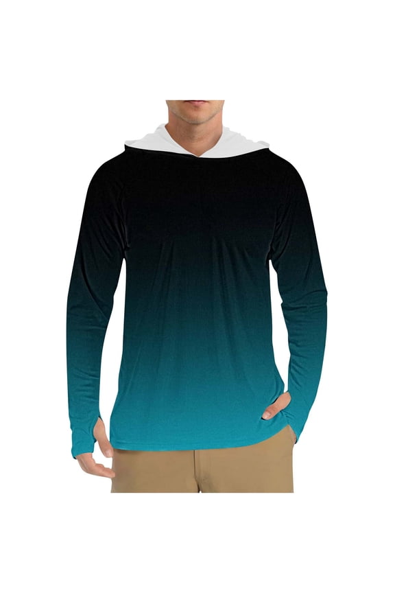 Men's Gradient Hoodie Long Sleeve UPF Sun Protection Shirt Casual Lightweight Breathable Top