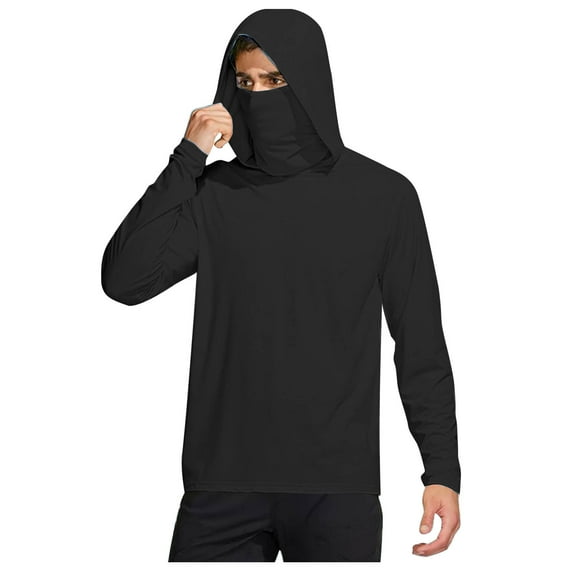 Lumeqa Men's Performance Fishing Hoodie Shirt - UPF 50+ UV Sun Protection Long Sleeve Shirts with Mesh Face Mask