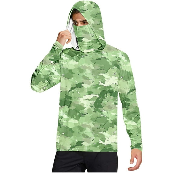 Lumeqa Men's Performance Fishing Hoodie Shirt - UPF 50+ UV Sun Protection Long Sleeve Shirts with Mesh Face Mask