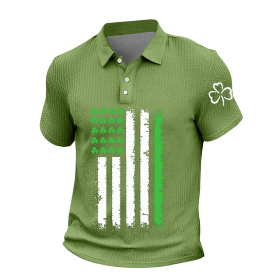 Lumeqa Men's St. Patrick's Day Polo Shirt Irish Flag Shamrock Print Short Sleeve Casual Golf Polo for Men
