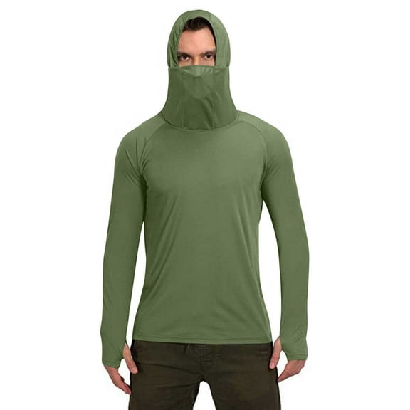 Lumeqa Men's Sun Protection Hoodie Shirts UPF 50 Long Sleeve Rash Guard Performance Athletic Running Hiking T-Shirt Army Green L