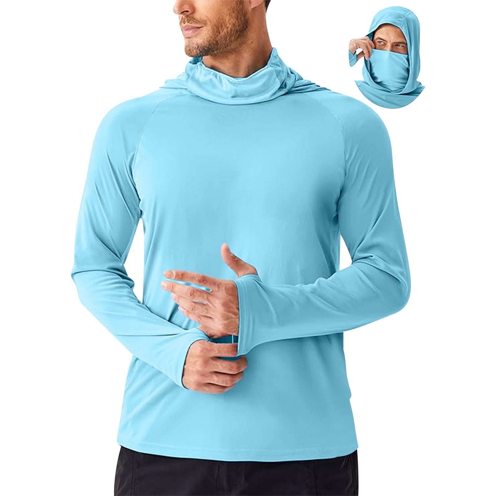Men's UPF 50+ Sun Hoodie - Long Sleeve Fishing & Hiking Shirt With Face Mask & UV Protection