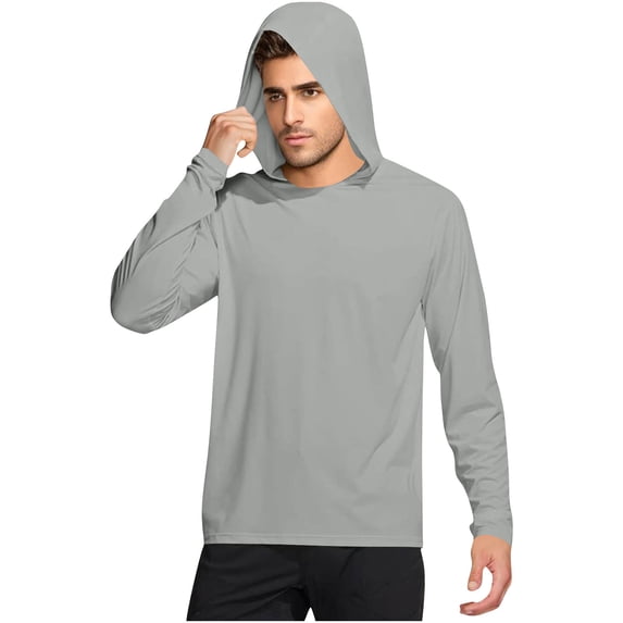 Lumeqa Men's UPF 50+ Hoodie Shirts Long Sleeve Sun Protection Fishing Swim Lightweight UV SPF Running Rash Guard Quick Dry Shirt Gray M