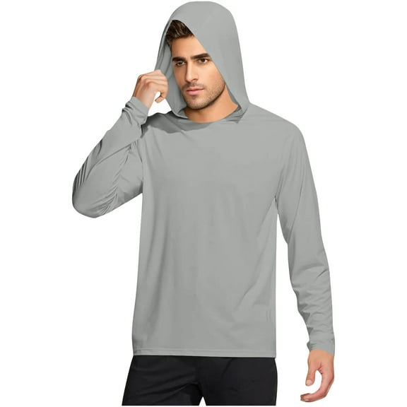 Lumeqa Men's UPF 50  Hoodie Shirts Long Sleeve Sun Protection Fishing Swim Lightweight UV SPF Running Rash Guard Quick Dry Shirt Gray XXXL
