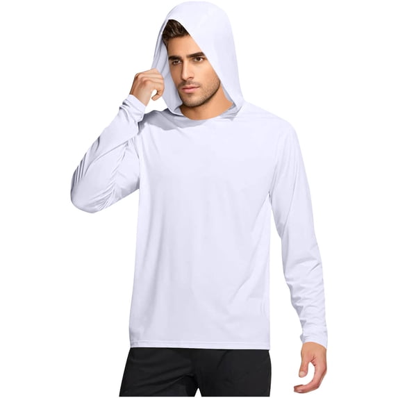 Lumeqa Men's UPF 50+ Hoodie Shirts Long Sleeve Sun Protection Fishing Swim Lightweight UV SPF Running Rash Guard Quick Dry Shirt White XXXL