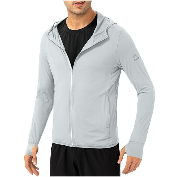 Lumeqa Men's UPF 50+ Light Jacket Full Zip Sun Protection Hoodie Long Sleeve Sun Shirts UV Fishing Hiking Athletic Running