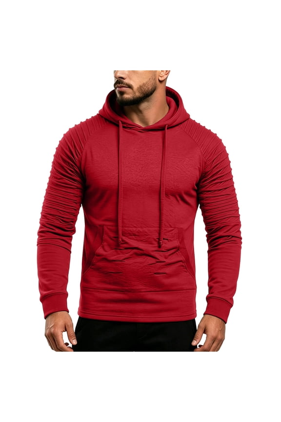 Mens Ruched Raglan Hoodie Pullover Casual Shirts for Men Slim Fit Long Sleeve Distressed Tops for Streetwear Daily Lounge Wear
