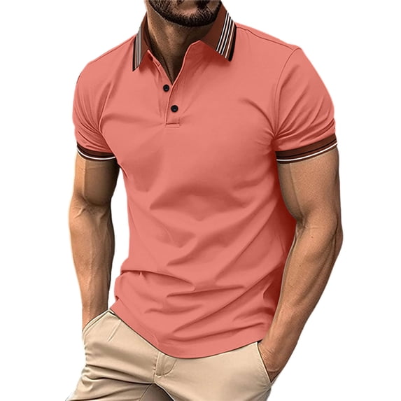Lumeqa Mens Short Sleeve Contrast Trim Polo Shirt Casual Shirts for Men Slim Fit Tops for Daily Wear Office Weekend