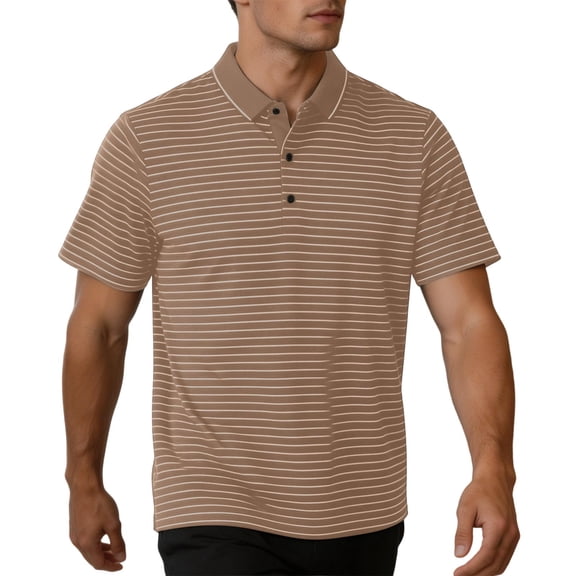 Lumeqa Mens Short Sleeve Striped Polo Shirt Casual Shirts for Men Slim Fit Tops for Golf Daily Wear Office Weekend Outings