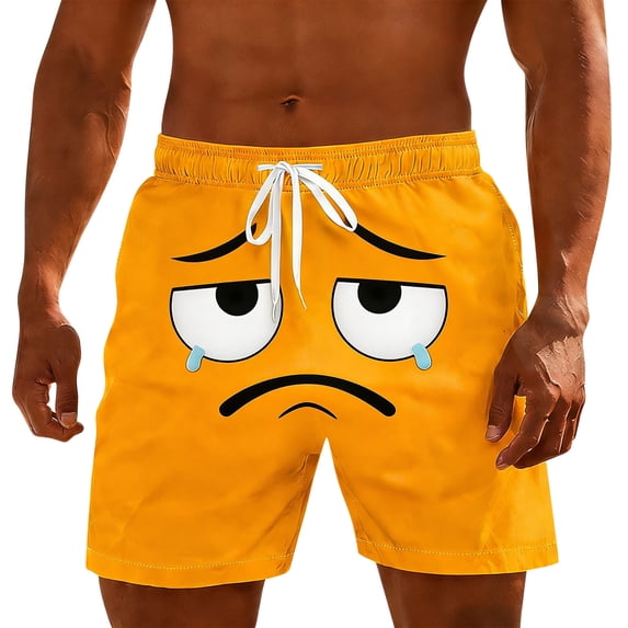 Lumeqa Mens Swim Trunks Funny Face Print Quick Dry Beach Shorts with Drawstring Bathing Suit Swimming Board Shorts