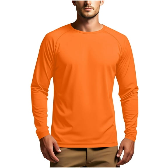 Lumeqa Mens UPF 50+ UV Sun Protection Shirts Outdoor Long Sleeve SPF Rash Guard for Fishing Hiking Swimming Running Orange XXL