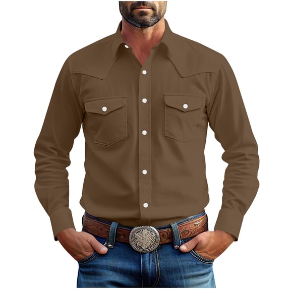 Lumeqa Mens Western Cowboy Shirts Button Up Shirts Long Sleeve Work Shirts for Men with Two Pockets