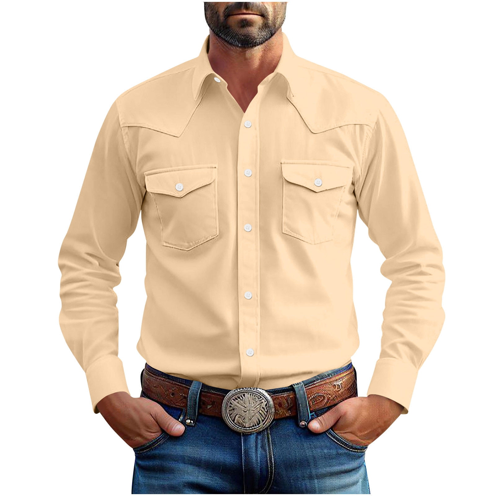 Lumeqa Mens Western Cowboy Shirts Button Up Shirts Long Sleeve Work ...