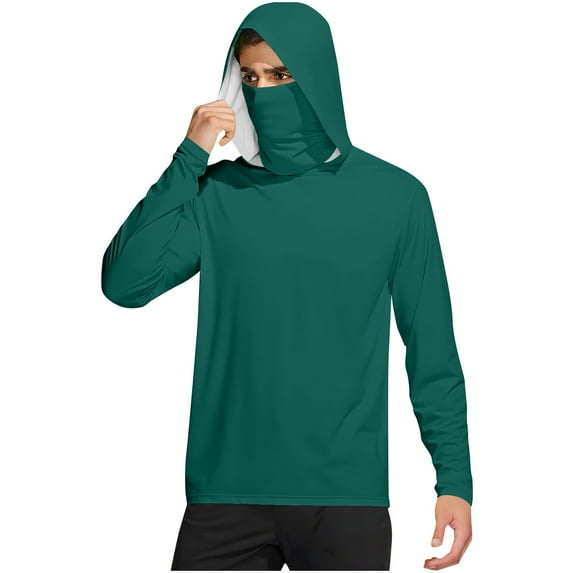 Lumeqa Sun Protection Shirts for Men with Mask UPF 50+ Fishing Blouses Lightweight Long Sleeve UV Rash Guard Cooling Hoodies Mint Green L
