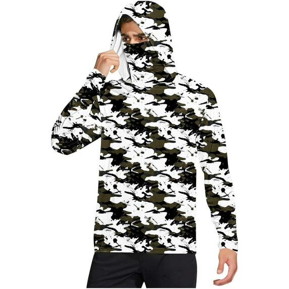 Lumeqa Sun Shirt UPF 50+ Men's Fishing Long Sleeve Hooded Rash Guard Hiking Swimming Running UV Protection Hoodie with Neck Gaiter Dark Gray XL