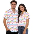 thumbnail image 1 of Lumeqa Valentines Couple Matching Heart Print Short Sleeve Button Down Shirt Casual Loose Fit Hawaiian Shirt for Husband Wife, 1 of 6