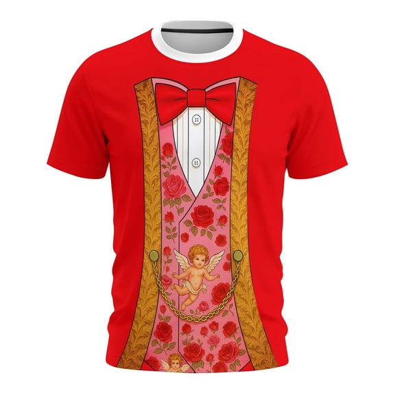 Lumeqa Valentines Days Funny Tuxedo Graphic T-Shirt Novelty Short Sleeve Crewneck Shirt Party Costume Top