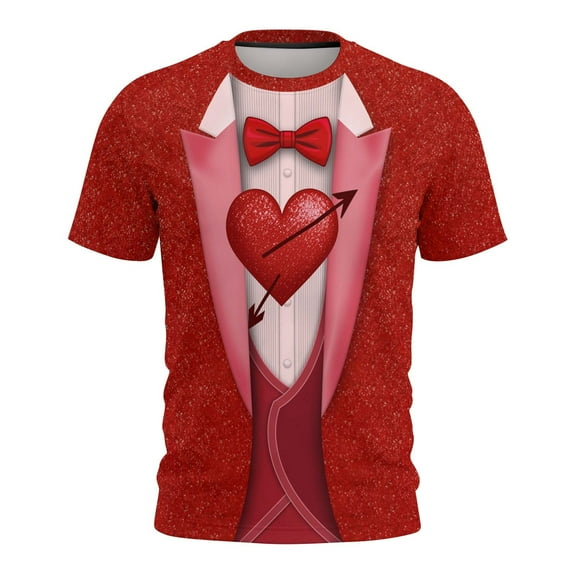 Lumeqa Valentines Days Funny Tuxedo Graphic T-Shirt Novelty Short Sleeve Crewneck Shirt Party Costume Top