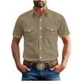 thumbnail image 1 of Lumeqa Western Button Up Shirts for Men Linen Shirts for Men Western Snap Short Sleeve Shirt Casual Two Pockets Cotton Linen Classic Work Shirts, 1 of 6