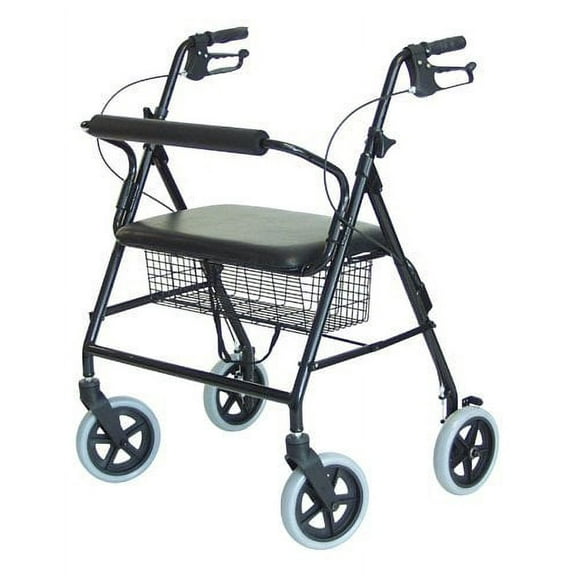 Lumex RJ4400K Walkabout Four-Wheel Imperial Rollator with Straight Backbar, Black