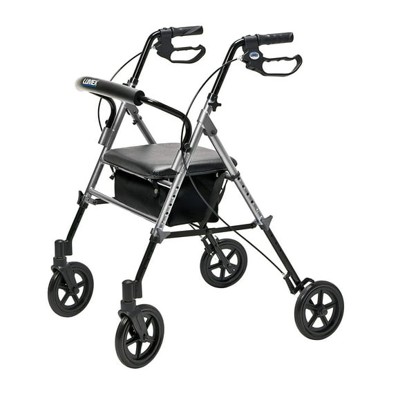 Lumex Set N' Go Wide 2-In-1 Height Adjustable Rollator Walker, Silver