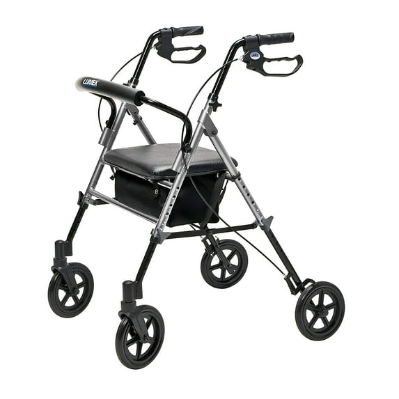 Lumex Set N' Go Wide 2-In-1 Height Adjustable Rollator Walker, Silver