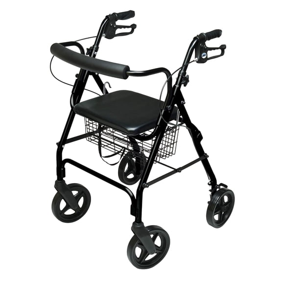 Lumex Walkabout Contour Deluxe Rollator with Seat - Larger 8" Wheels & Padded Backrest for Upgraded Comfort - Black, RJ4805K