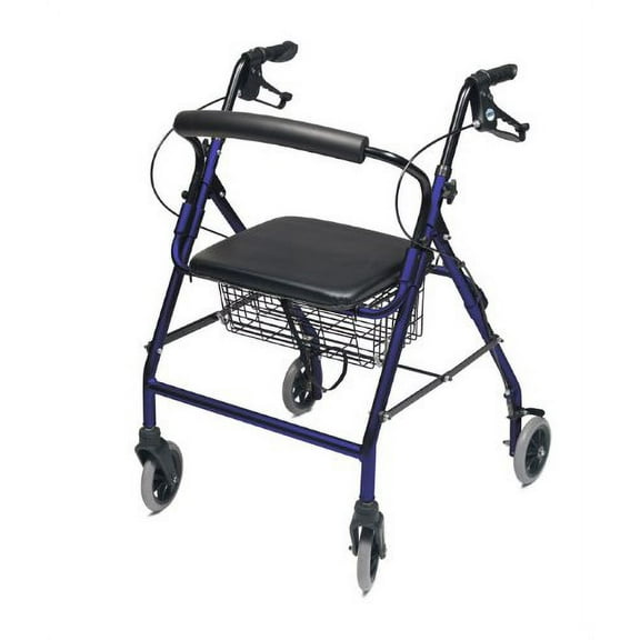 Lumex Walkabout Wide Rollator with Seat - Wide 15.5" Seat with 350 lb. Weight Capacity - Royal Blue, RJ4318B