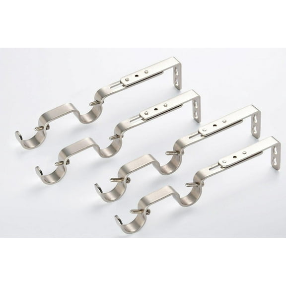 Lumi 1" Double Drapery Curtain Rod Brackets Brushed Nickel, Set of 4