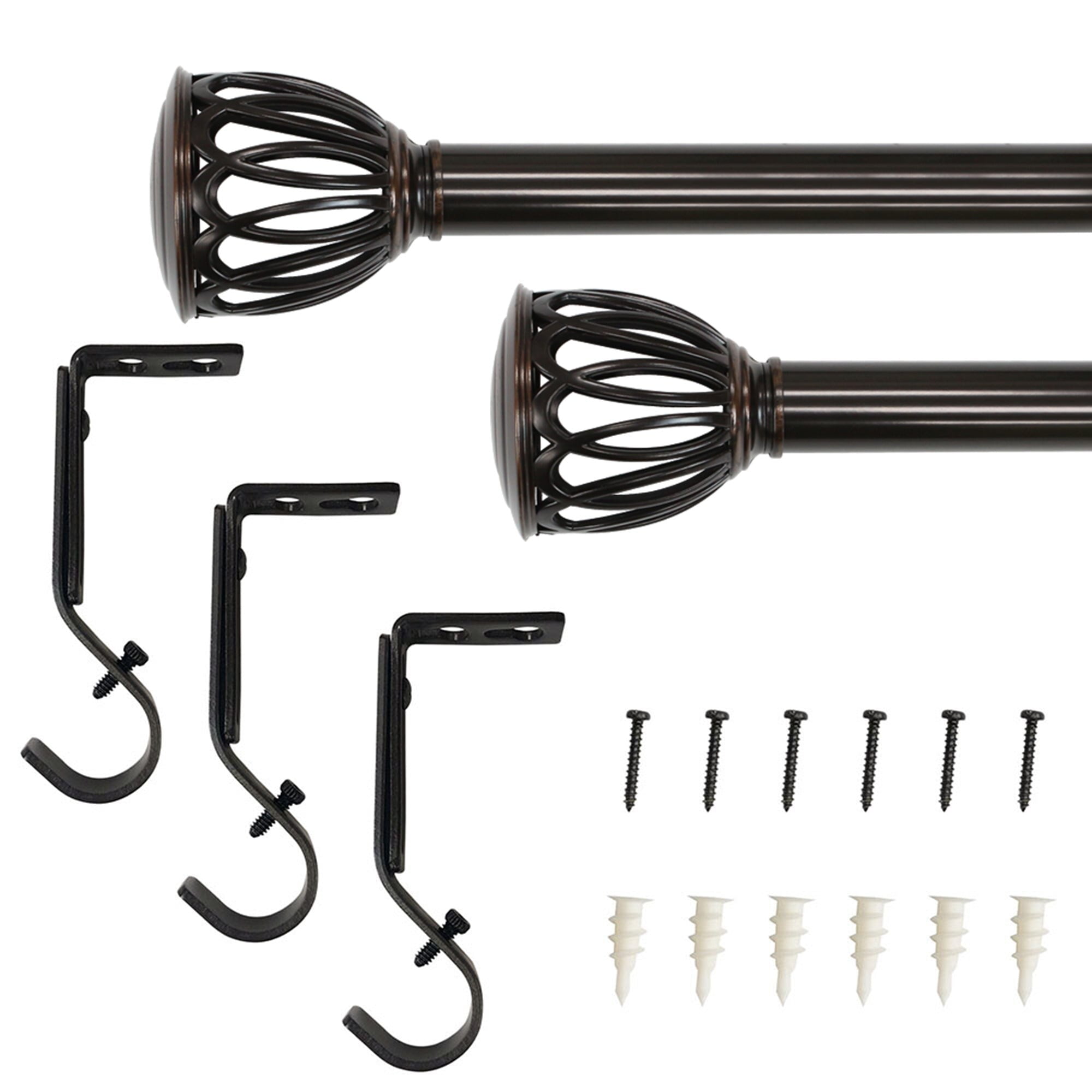 Lumi 1" Single Curtain Rod Set Brushed Nickel/ Oil Bronze-Cage finials