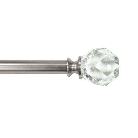 Lumi 3/4" Brushed Nickel Faceted Crystal Single Curtain Rod, 36-66"