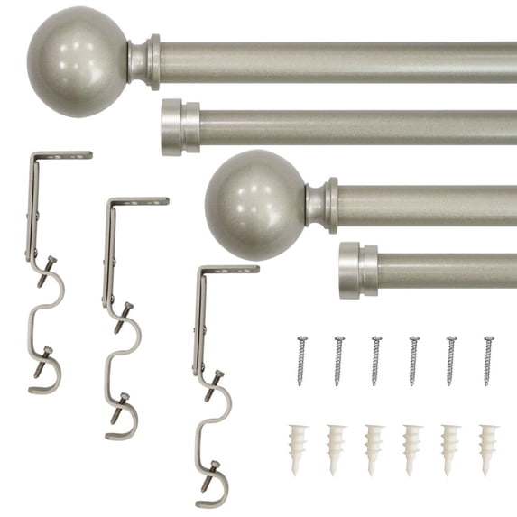 Lumi 3/4" Double Curtain Rod Oil Rubbed Bronze/ Silver- Ball finials 42" x 120" - Silver
