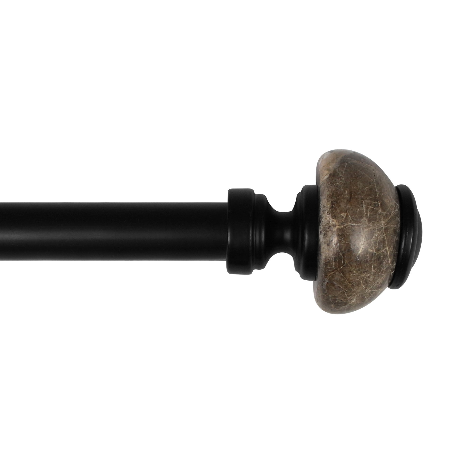 Lumi 3/4" Natural Marble Single Curtain Rod Set, Matte Black, 66"-120"