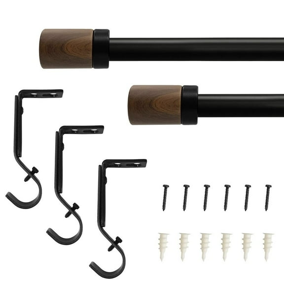 Lumi 3/4" Single Curtain Rod Matte Black- Maple Wood Cylinder finials 66"-120" - Matte Black