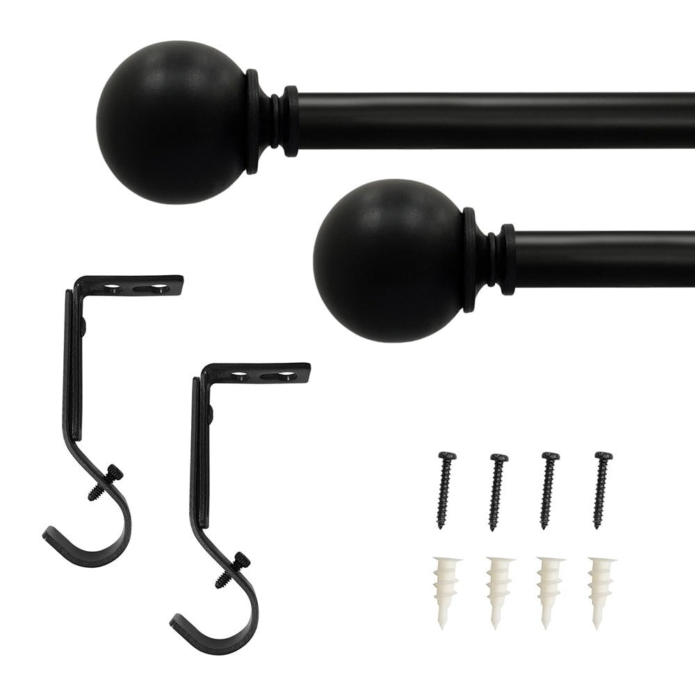Lumi 3/4" Single Curtain Rod Set Matte Black- Sphere finials 36"-66" - Matte Black