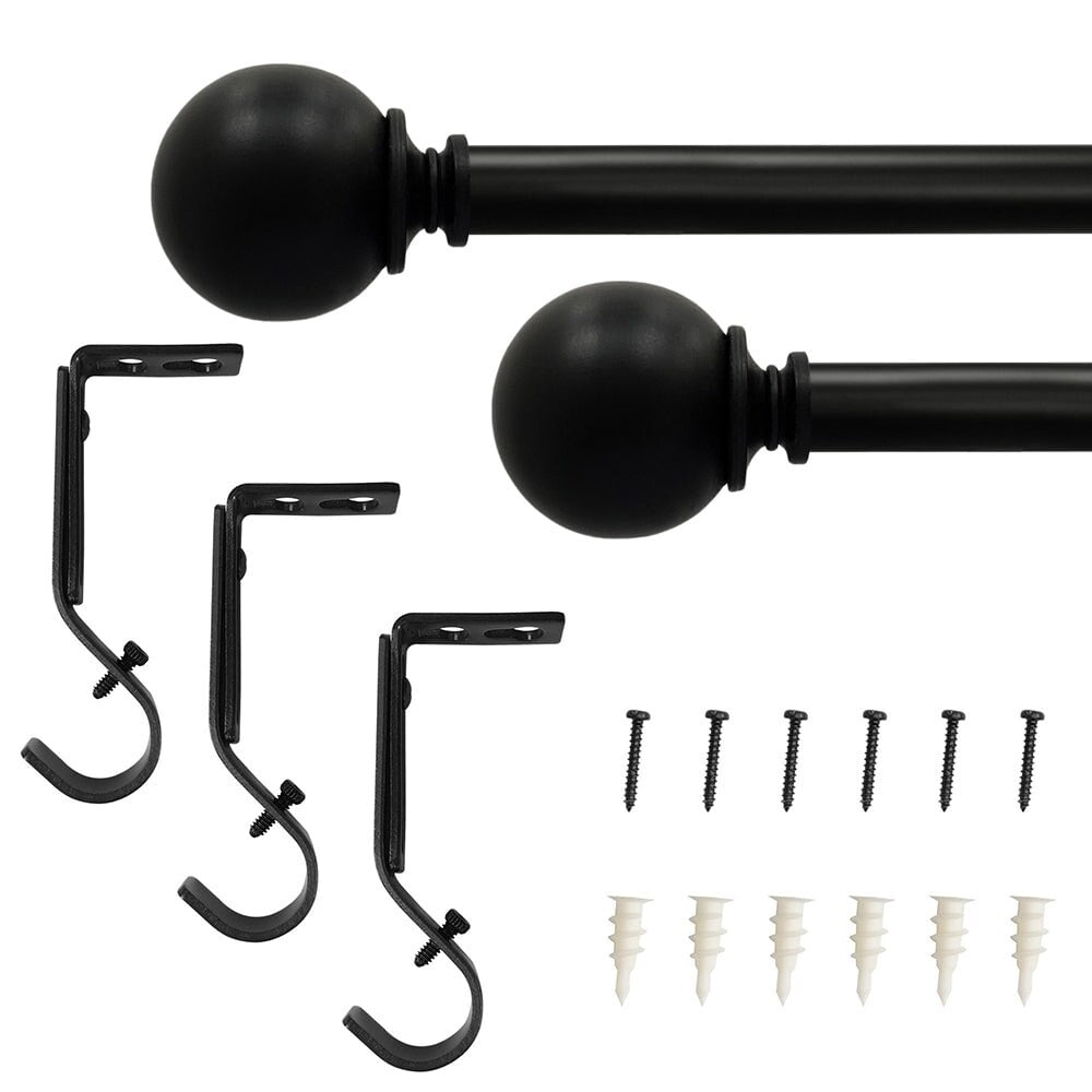 Lumi 3/4" Single Curtain Rod Set Matte Black- Sphere finials 66"-120" - Matte Black