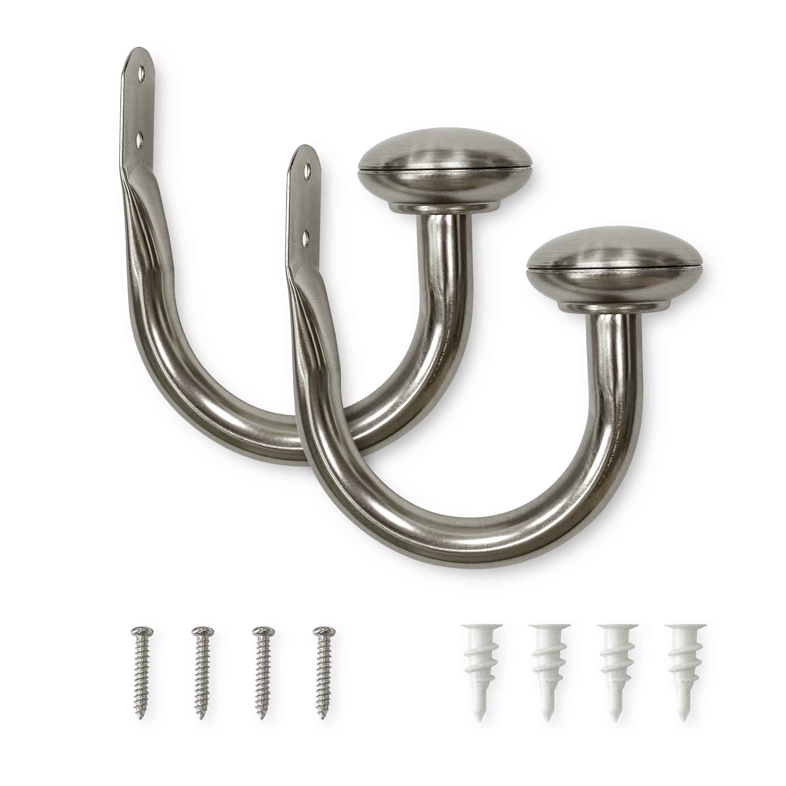 Set of 2 Brushed Nickel Metal Curtain Holdbacks