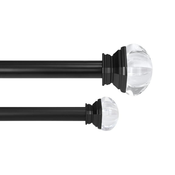 Lumi 36 in. - 72 in. Telescoping 1 in. Double Curtin Rod Kit in Black with Crystal Square Finials