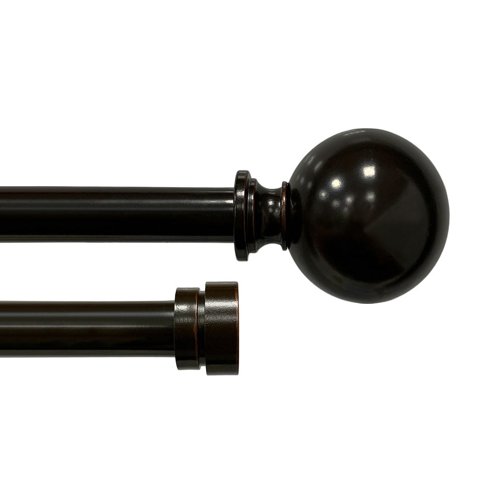 Lumi 5/8" Brown Ball Finial Adjustable Curtain Rod, 36-66"