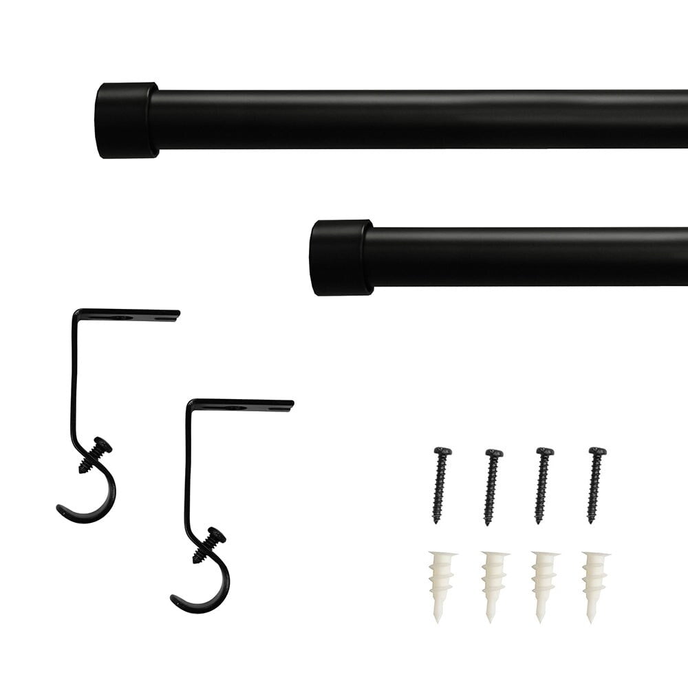 Lumi Single Curtain Rod Brushed Nickel/ Black End Cap finials 5/8" Dia