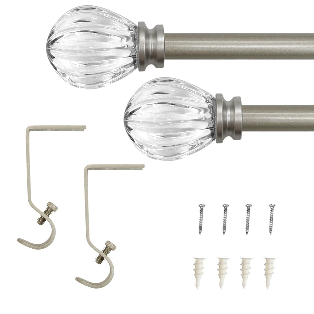 Lumi 5/8" Single Curtain Rod Set (3 Colors) -Acrylic Pumpkin finials 28"-48" - Silver