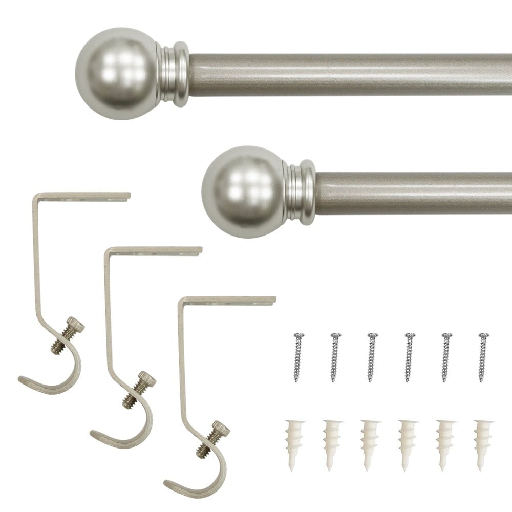 Lumi 5/8" Single Curtain Rod Set Oil Rubbed Bronze/Silver-Ball finials 84"-120" - Silver