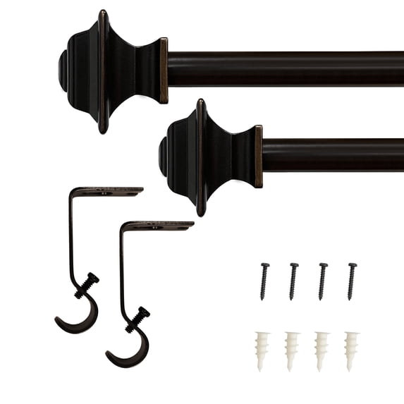 Lumi 5/8" Single Curtain Rod Set Oil Rubbed Bronze- Square finials 28"-48" - Brown