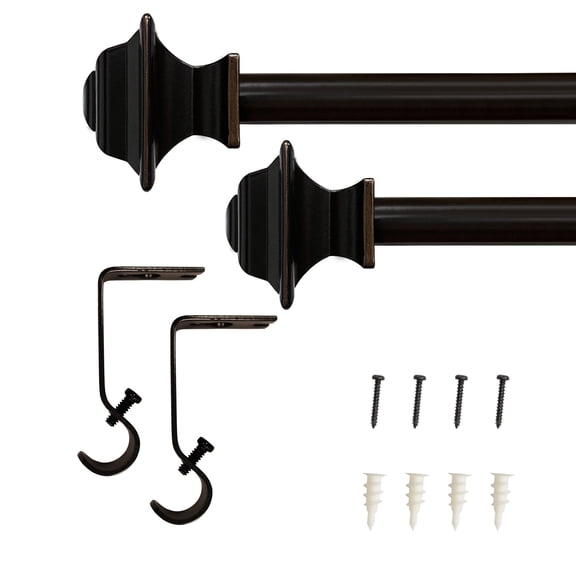 Lumi 5/8" Single Curtain Rod Set Oil Rubbed Bronze- Square finials 28"-48" - Brown
