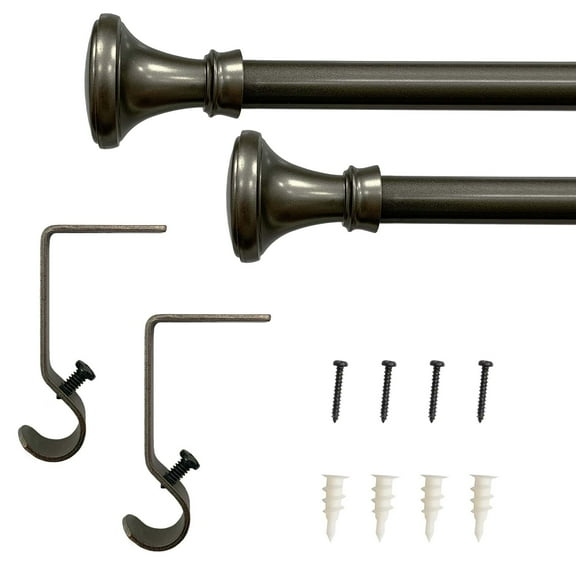 Lumi 5/8" Single Curtain Rod Set Pewter/ Matte Black- Trumpet finials 28"-48" - Pewter