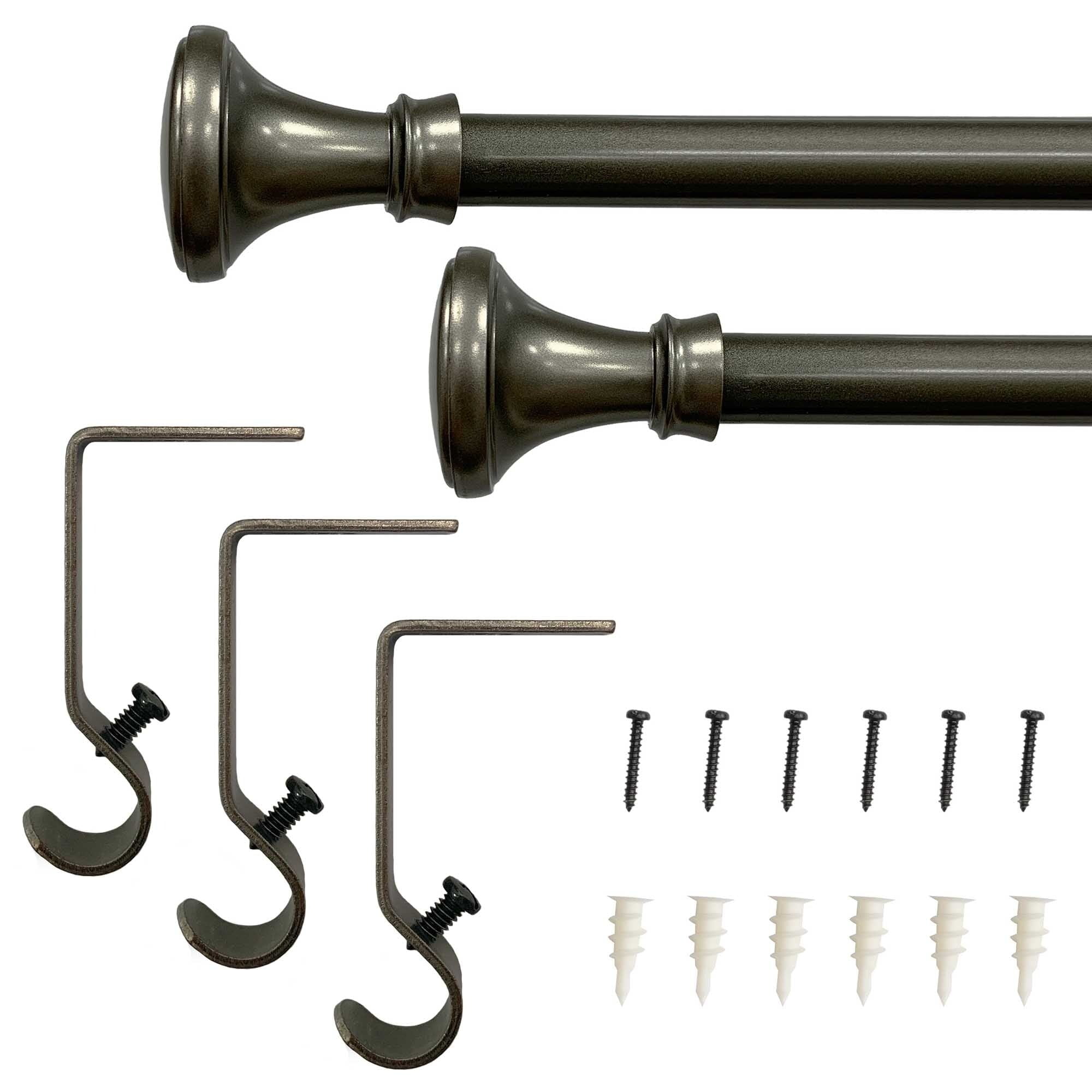 Lumi 5/8" Single Curtain Rod Set Pewter/ Matte Black- Trumpet finials 48"-84" - Pewter