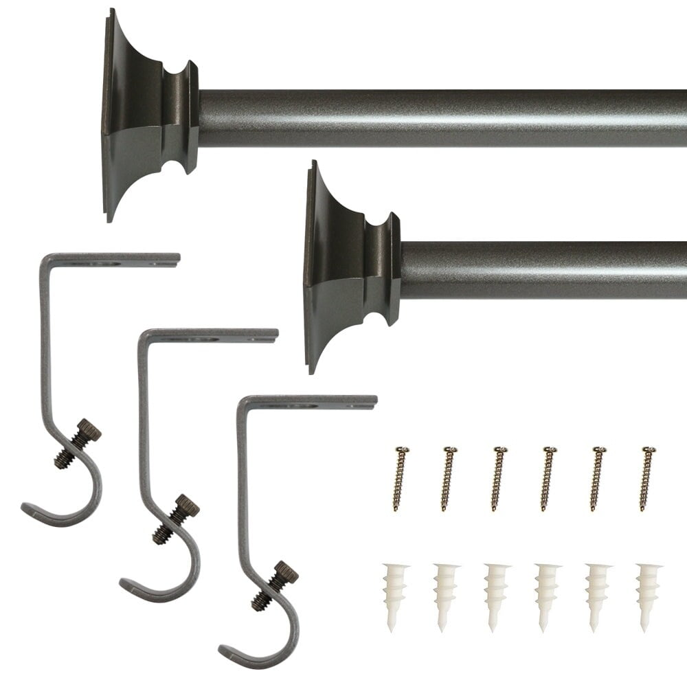 Lumi 5/8" Single Curtain Rod Set Silver/Grey/Black-Flat Square finials 48"-84" - Dark Grey